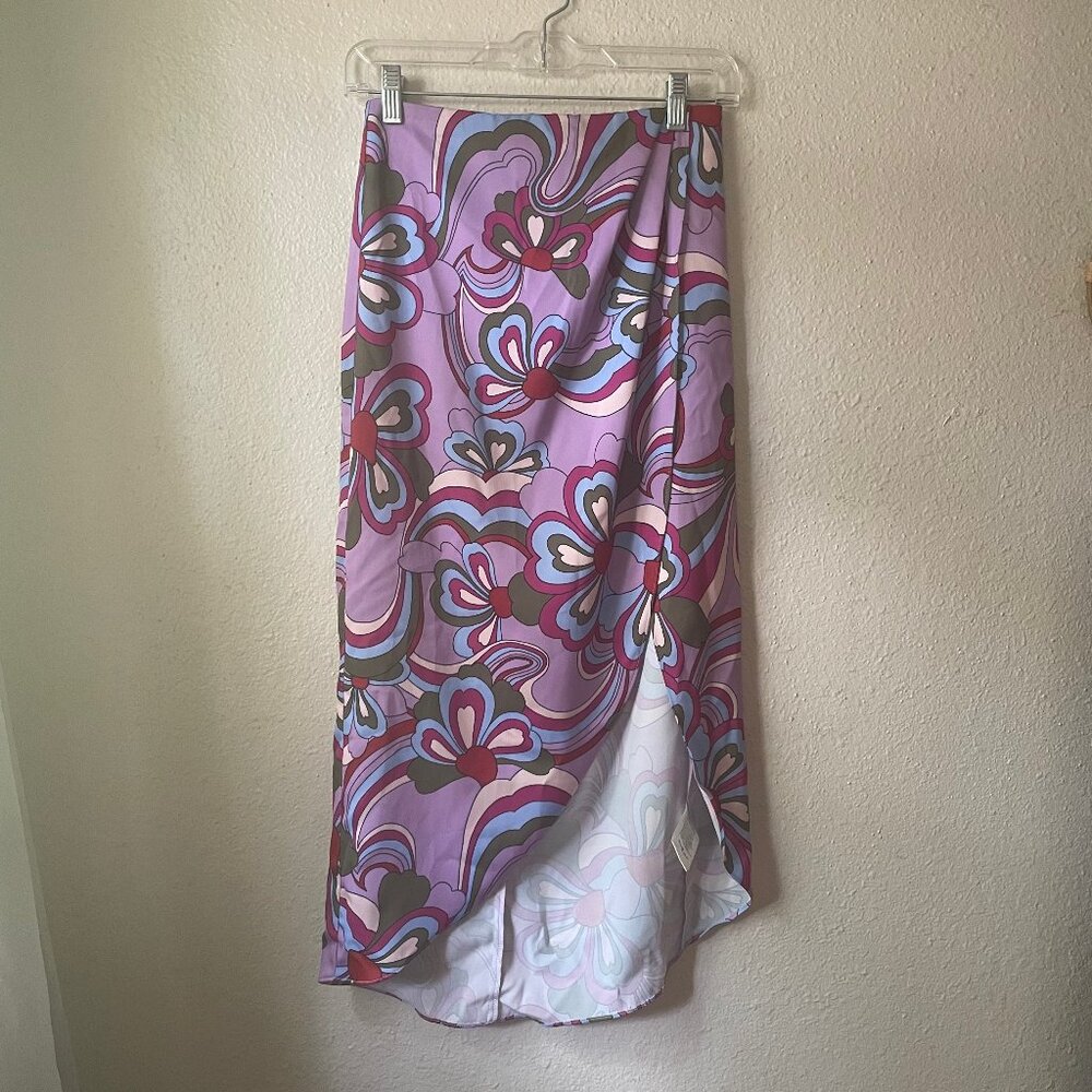 Tulip Wrap Midi Skirt | Floral Print | Purple Pink | Small
